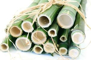 a bunch of bamboo sticks tied together with twine photo