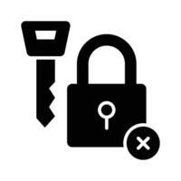 Padlock with key and cross sign, concept icon of broken security vector