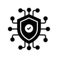 Tick mark on network protection shield showing concept vector of cyber security