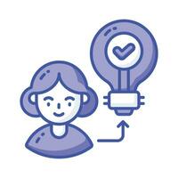 An avatar of young lady with light bulb depicting creative employee concept vector design