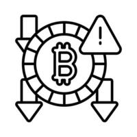 Downward arrows and warning sign with bitcoin showing concept vector of bitcoin fraud