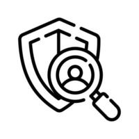 Shield icon with magnifying glass. Vector security icon, safety checking vector