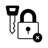 Padlock with key and cross sign, concept icon of broken security vector