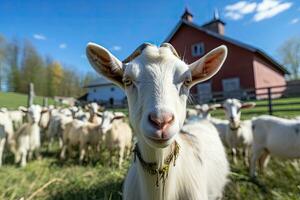 Portrait goat in the farm with light exposure AI Generative photo
