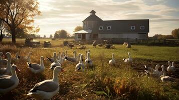 Portrait goose in the farm with light exposure AI Generative photo