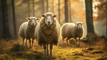 Portrait woolly sheep in the farm AI Generative photo