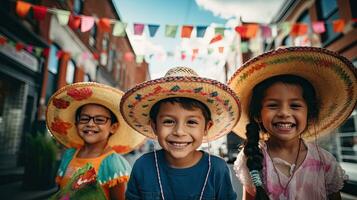 retrato niños vistiendo sombrero sonriente ai generativo foto
