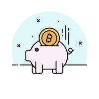 Bitcoin with piggy bank showing bitcoin deposit concept vector design
