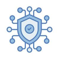 Tick mark on network protection shield showing concept vector of cyber security