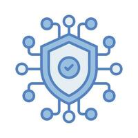 Tick mark on network protection shield showing concept vector of cyber security