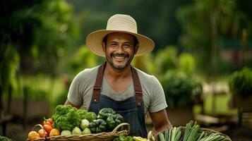 Portrait farmer with vegetables AI Generative photo