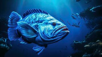 Portrait blue king fish in the sea AI Generative photo