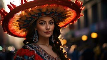 hermosa mujer con disfraz en el carnaval ai generativo foto