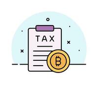 Bitcoin, cryptocurrency and digital currency tax icon concept, vector