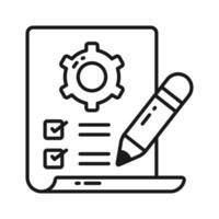 Lista de Verificación con rueda dentada y lápiz demostración concepto icono de trabajo planificación, técnico configuración vector