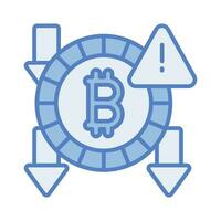 Downward arrows and warning sign with bitcoin showing concept vector of bitcoin fraud