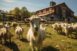 Portrait goat in the farm with light exposure AI Generative photo