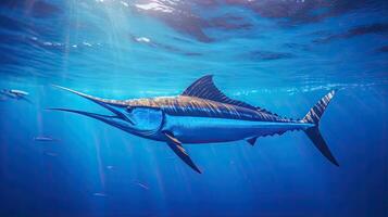 retrato azul aguja pescado en el mar ai generativo foto