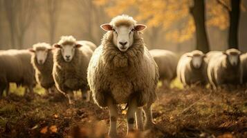 Portrait woolly sheep in the farm AI Generative photo