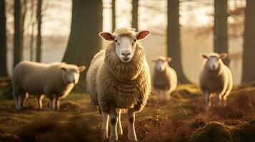 Portrait woolly sheep in the farm AI Generative photo