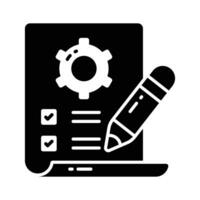 Lista de Verificación con rueda dentada y lápiz demostración concepto icono de trabajo planificación, técnico configuración vector