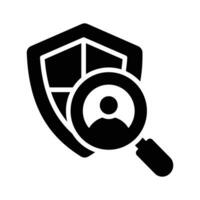 Shield icon with magnifying glass. Vector security icon, safety checking vector