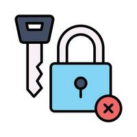 Padlock with key and cross sign, concept icon of broken security vector