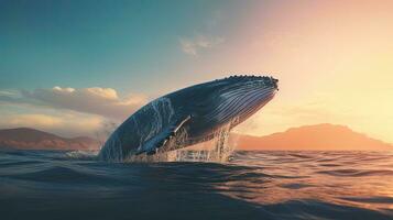 Portrait whale jumping over the sea AI Generative photo