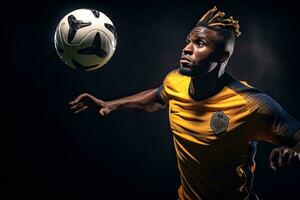 Portrait professional soccer player control the ball AI Generative photo