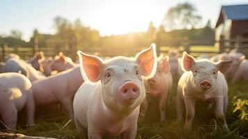 Portrait pig in the farm with light exposure AI Generative photo