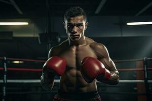 Portrait of a professional boxer in a fighting pose AI Generative photo