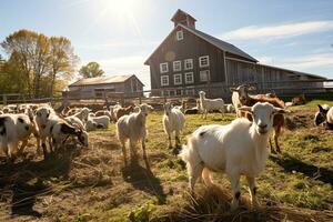 Portrait goat in the farm with light exposure AI Generative photo