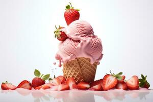 Delicious Strawberry ice cream with strawberry fruit AI Generative photo