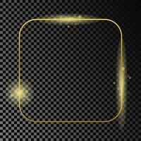 Gold glowing rounded square frame isolated on dark background. Shiny frame with glowing effects. Vector illustration.