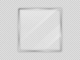 Glass plate in square frame isolated on background. Vector illustration.