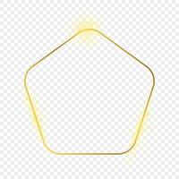 Gold glowing rounded pentagon shape frame isolated on background. Shiny frame with glowing effects. Vector illustration.