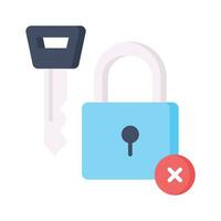 Padlock with key and cross sign, concept icon of broken security vector