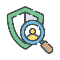Shield icon with magnifying glass. Vector security icon, safety checking vector