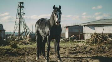 Portrait horse in the farm with light exposure AI Generative photo