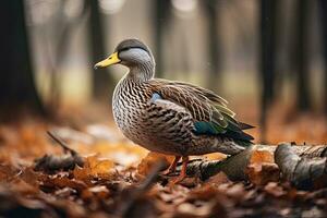 portrait of a mallard duck in the middle forest AI Generative photo