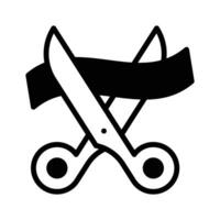 Scissors cutting a paper showing concept icon of paper cutter vector