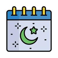 Luna con estrella en calendario demostración concepto de Ramadán calendario icono vector