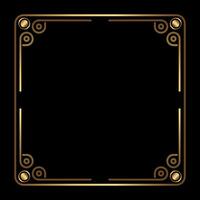 Art Deco Gold Square vector frame on black. Isolated metal border with empty space