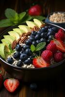 Oatmeal bowl. warm, comforting, and versatile breakfast with endless topping options photo