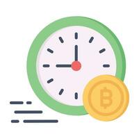 Clock with cryptocurrency coin, amazing icon of time is money vector