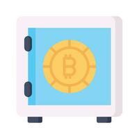 de moda icono de bitcoin seguro, cripto bóveda vector diseño