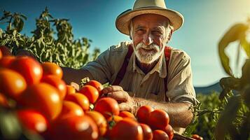 retrato granjero cosecha Tomates ai generativo foto