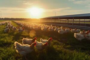 Portrait chicken in the farm with light exposure AI Generative photo