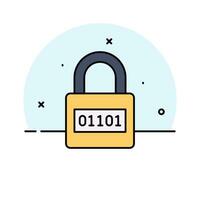 Binary code on padlock, modern vector of digital security, encryption icon