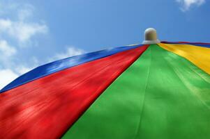 a close up of a colorful umbrella photo